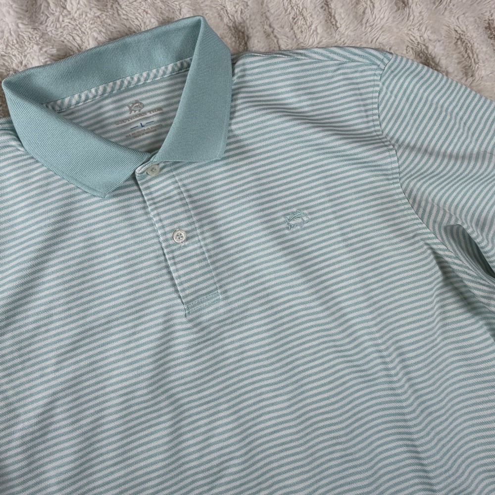 Southern Tide Mens Performance Polo Shirt Mint Green White Stripe Large L